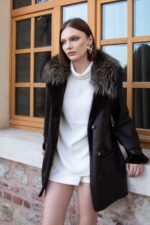 Arjante Kürkü Yakalı Kuzu Kürkü Manto