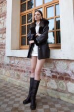 Arjante Kürkü Yakalı Kuzu Kürkü Manto - Görsel 6