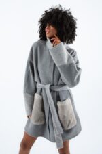 Alpaka Kumaşı Gerçek Vizon Kürklü Kaban - Görsel 3