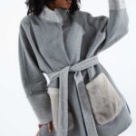 Alpaka Kumaşı Gerçek Vizon Kürklü Kaban