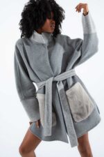 Alpaka Kumaşı Gerçek Vizon Kürklü Kaban