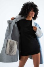 Alpaka Kumaşı Gerçek Vizon Kürklü Kaban - Görsel 6