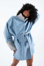 Alpaka Kumaşı Gerçek Vizon Kürklü Kaban - Görsel 9