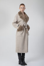 Alpaka Kumaşından Hakiki Vizon Kürklü Manto - Görsel 4