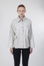 Yarı Oversi̇ze Haki̇ki̇ Deri̇ Ceket