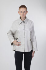 Yarı Oversi̇ze Haki̇ki̇ Deri̇ Ceket - Görsel 2