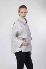 Yarı Oversi̇ze Haki̇ki̇ Deri̇ Ceket - Görsel 3