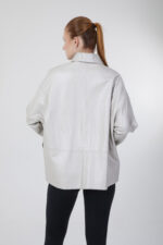 Yarı Oversi̇ze Haki̇ki̇ Deri̇ Ceket - Görsel 4